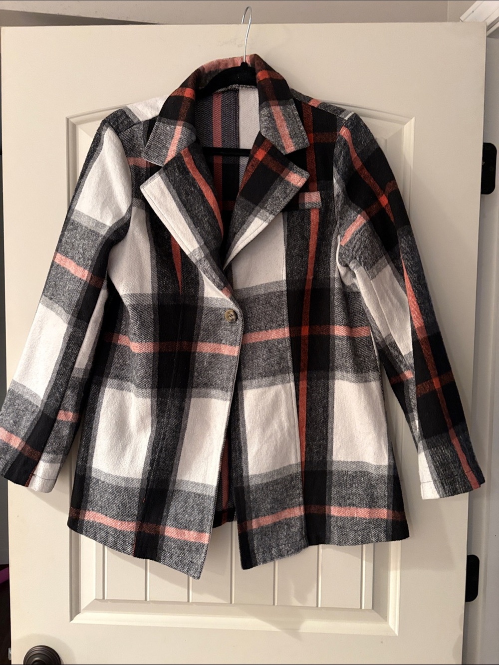 Womens Plaid Flannel Single-Button Coat Jacket new no tag